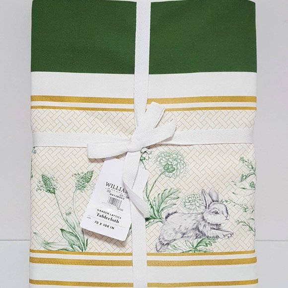 NEW RARE Williams Sonoma Garden Bunny Lattice Tablecloth 70"x 108" Rectangle - Picture 1 of 3